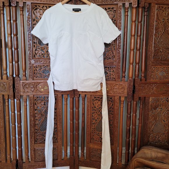 TROUVÉ White Poplin Mix Tie Waist Bustier Top - Picture 2 of 7